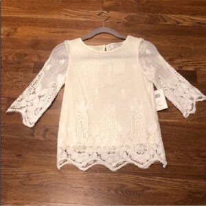 Crochet Ivory Lace Blouse Scalloped Sleeve Shirt XS Women’s Top